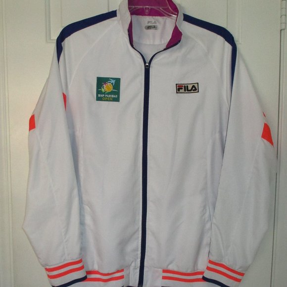 FILA Mens L/S BNP Paribas Open Full Zip White Tennis Windbreaker - Size Large - Picture 1 of 3